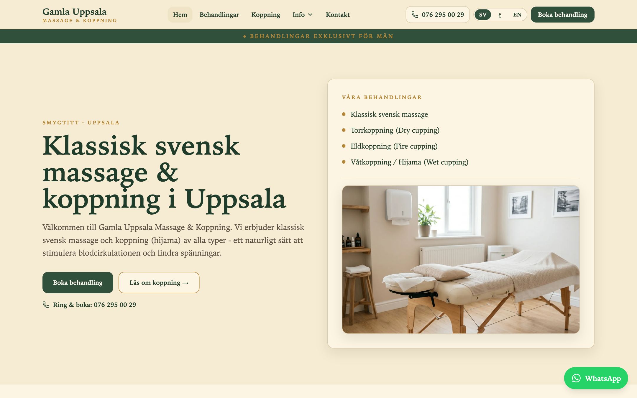 Gamla Uppsala Massage - webbplats