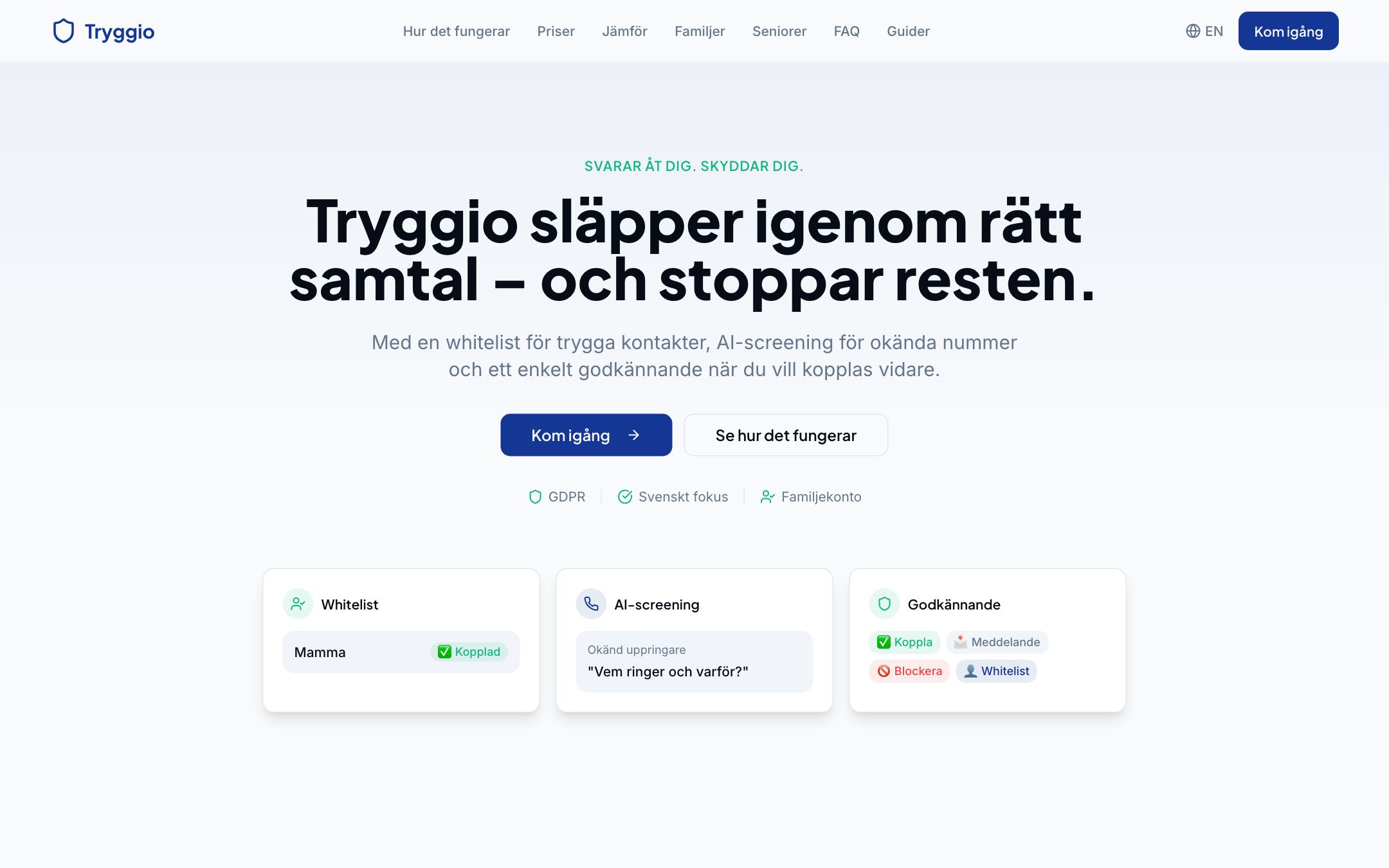 Tryggio - webbplats